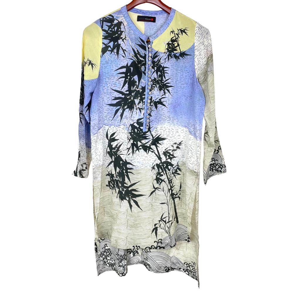 Khaadi Khaas Womens Top Sz M/L 100% Silk Tunic Artsy Art to Wear Asian Resort‎